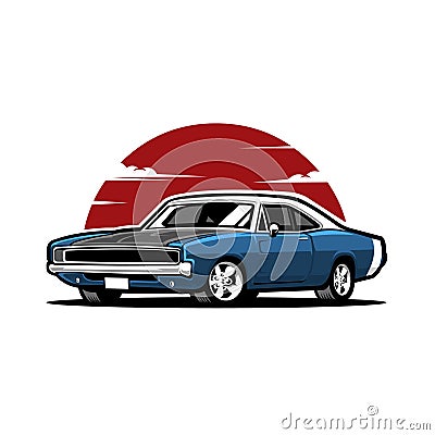 Classic american muscle car illustration vector isolated in white background Vector Illustration