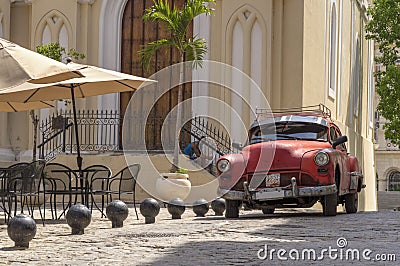 Classic american red car in Havana, Cuba Editorial Stock Photo