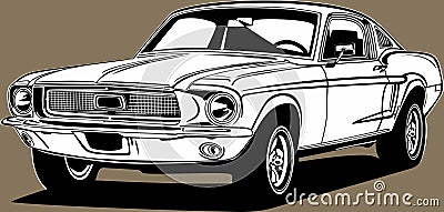 Classic american vintage retro icon of muscle car Ford Mustang Stock Photo