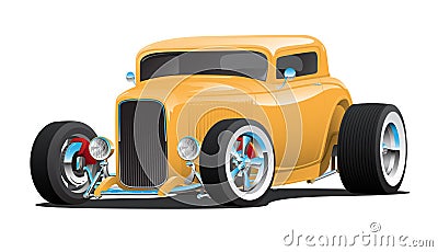 Classic American 32 Yellow Hotrod Car, chopped roof, whitewall tires, chrome rims, isolated vector illustration Vector Illustration