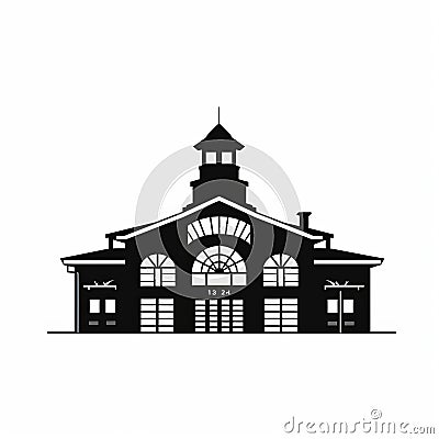 Classic Americana Station Silhouette: A Tasteful Grocery Art On White Background Cartoon Illustration