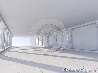 Classic Ancient Interior with Columns. 3D Stock Photo