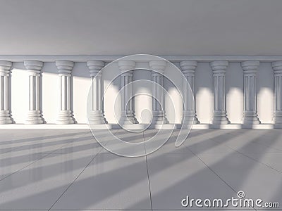 Classic Ancient Interior with Columns. 3D Stock Photo