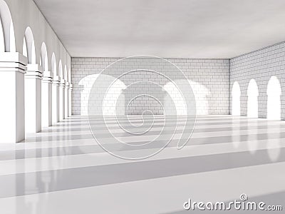 Classic Ancient Interior with Columns. 3D Stock Photo