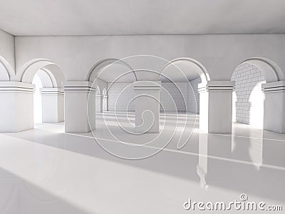 Classic Ancient Interior with Columns. 3D Stock Photo