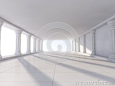 Classic Ancient Interior with Columns. 3D Stock Photo