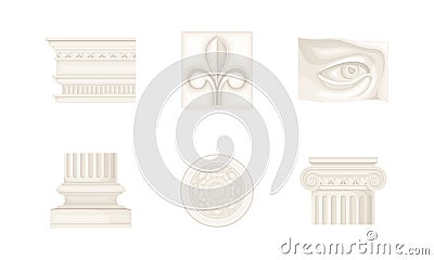 Classic antique decor element set. Marble architectural carved stone decorations vector illustration Vector Illustration