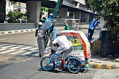 Classic antique vintage retro rickshaw trishaw bicycle for filipino people and foreign travelers passenger journey visit tour Editorial Stock Photo