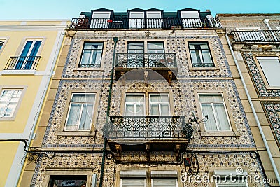Classic Apartment Building Block Exterior Facade In Lisbon Stock Photo