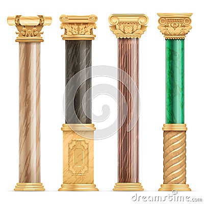 Classic arabic architecture golden columns with stone marble pillar vector set isolated Vector Illustration