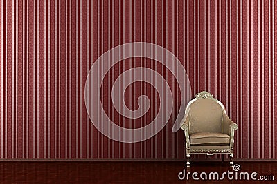 Classic armchair in front of red striped wall Stock Photo