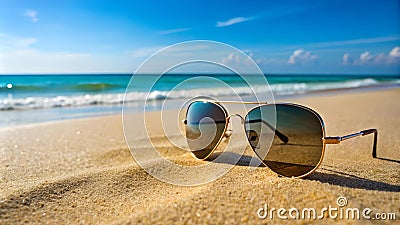 Classic Aviator Sunglasses on a Sandy Beach Generative AI Stock Photo