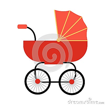Classic Baby Carriage Vector in Flat Design. Vector Illustration