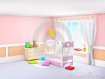 Classic baby room pink Cartoon Illustration