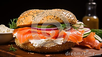 Classic bagel sandwich featuring lox and cream cheese Stock Photo