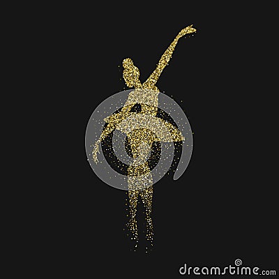 Ballerina girl silhouette made of gold glitter Vector Illustration
