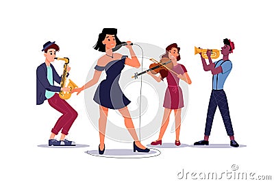 Classic band soloist singer, trumpet and saxophone Vector Illustration