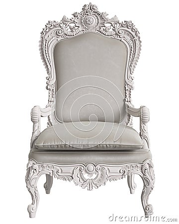 Classic baroque armchair in ivory color isolated on white background Stock Photo
