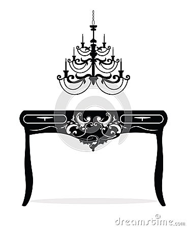 Classic Baroque Table and Lamp furniture set Vector Illustration