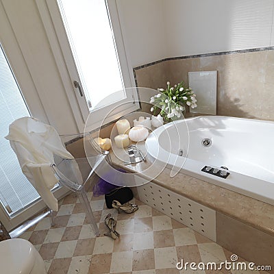 Classic bathroom with chair and shoe Stock Photo