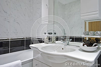 classic bathroom in white with decorative elements Stock Photo