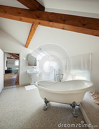 Classic bathroom with white tub Stock Photo