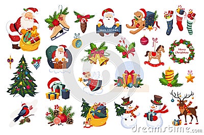 Classic Beautiful Christmas Stickers On White Background Vector Illustration