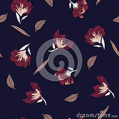 Classic and beautiful Embroidery flowers, spring seamless patter Stock Photo