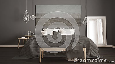 Classic bedroom, scandinavian modern style, minimalistic interior design, close-up Stock Photo