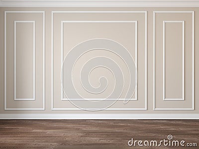 Classic beige empty interior with wood floor and wall moldings. Cartoon Illustration