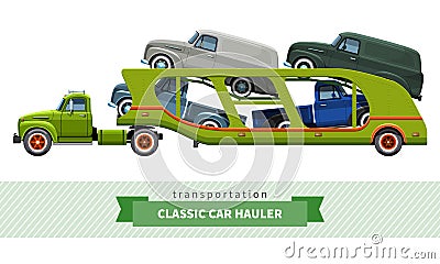 Classic medium duty car carrier truck side view Vector Illustration