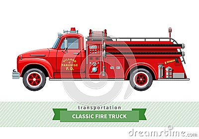 Classic medium duty fire truck side view Vector Illustration