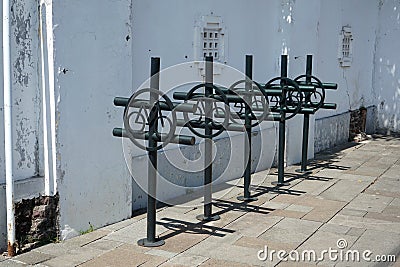 Classic bike holder for bicycle parking Stock Photo