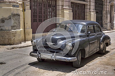 Classic black american car in Old Havana, Cuba Stock Photo