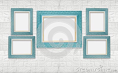 Classic blank photo frame on white modern brick wall Stock Photo