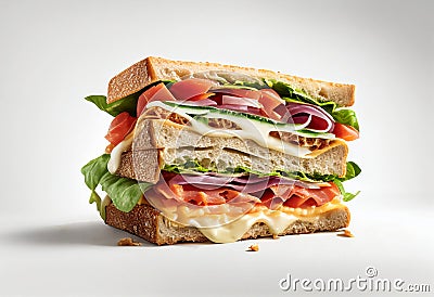 Classic BLT sandwich with bacon, lettuce and tomato on white background. Image is AI generated Stock Photo