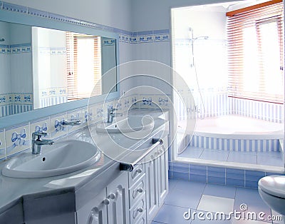 Classic blue bathroom interior tiles decoration Stock Photo