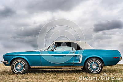 Classic blue ford mustang on display Editorial Stock Photo