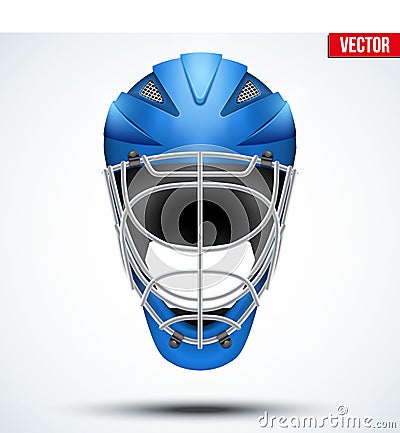 Classic blue Goalkeeper Hockey field Helmet on Background. Vector Illustration