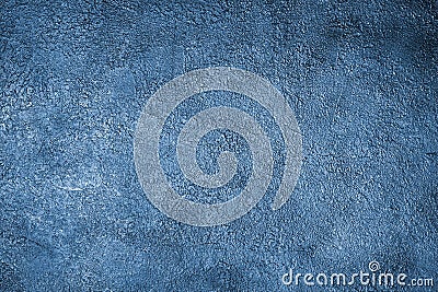 Classic blue stucco background close up, painted rough cement texture backdrop, grunge concrete textured wall, decorative plaster Stock Photo