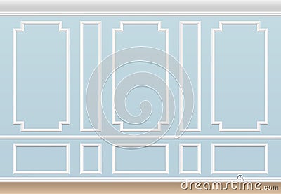 Classic blue wall with moulding panel. House luxury interior with molding frames. Vector background Vector Illustration