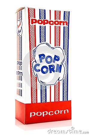 Classic box of red and white popcorn box Stock Photo