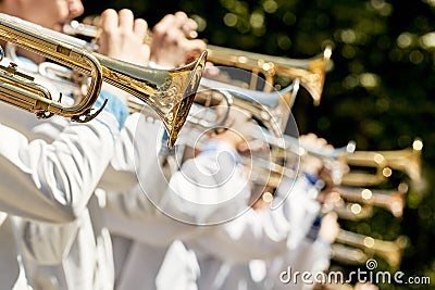 Classic Brass band plays the musical in garden. Stock Photo