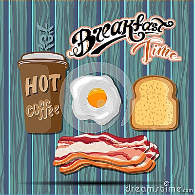 Classic breakfast motel advertisement retro poster with bacon toast and fried eggs vector illustration Vector Illustration