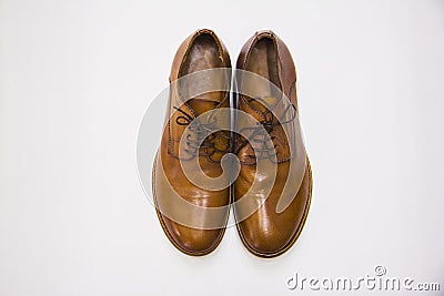 Classic brown leather male shoes from above Stock Photo