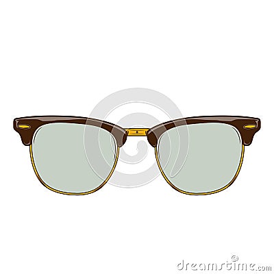 Classic brown sunglasses clubmaster isolated on a white background. Color line art. Retro design. Vector Illustration