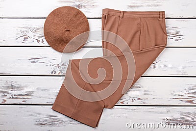 Classic brown trousers for women. Stock Photo