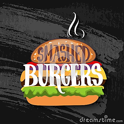 Classic burger with lettering on chalk board. Vector Vector Illustration