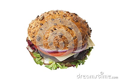 Classic burger mockup isolated on white background. Side view. Stock Photo