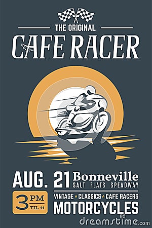 Classic cafe racer motorcycle poster. Vector Illustration